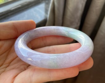 Jade Bangle 55.7mm (2.19"), Round Shape, Light Lavender & Green, Jadeite Bracelet, Certified Grade A Jade, Myanmar Burmese Gemstones Jewelry