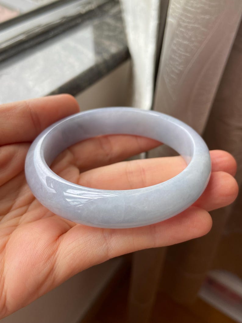 Jade Bangle 58.8mm (2.31"), Round Shape, Light Lavender, Natural Jadeite Bracelet, Certified Grade A Untreated Jade, Jewelry image 10
