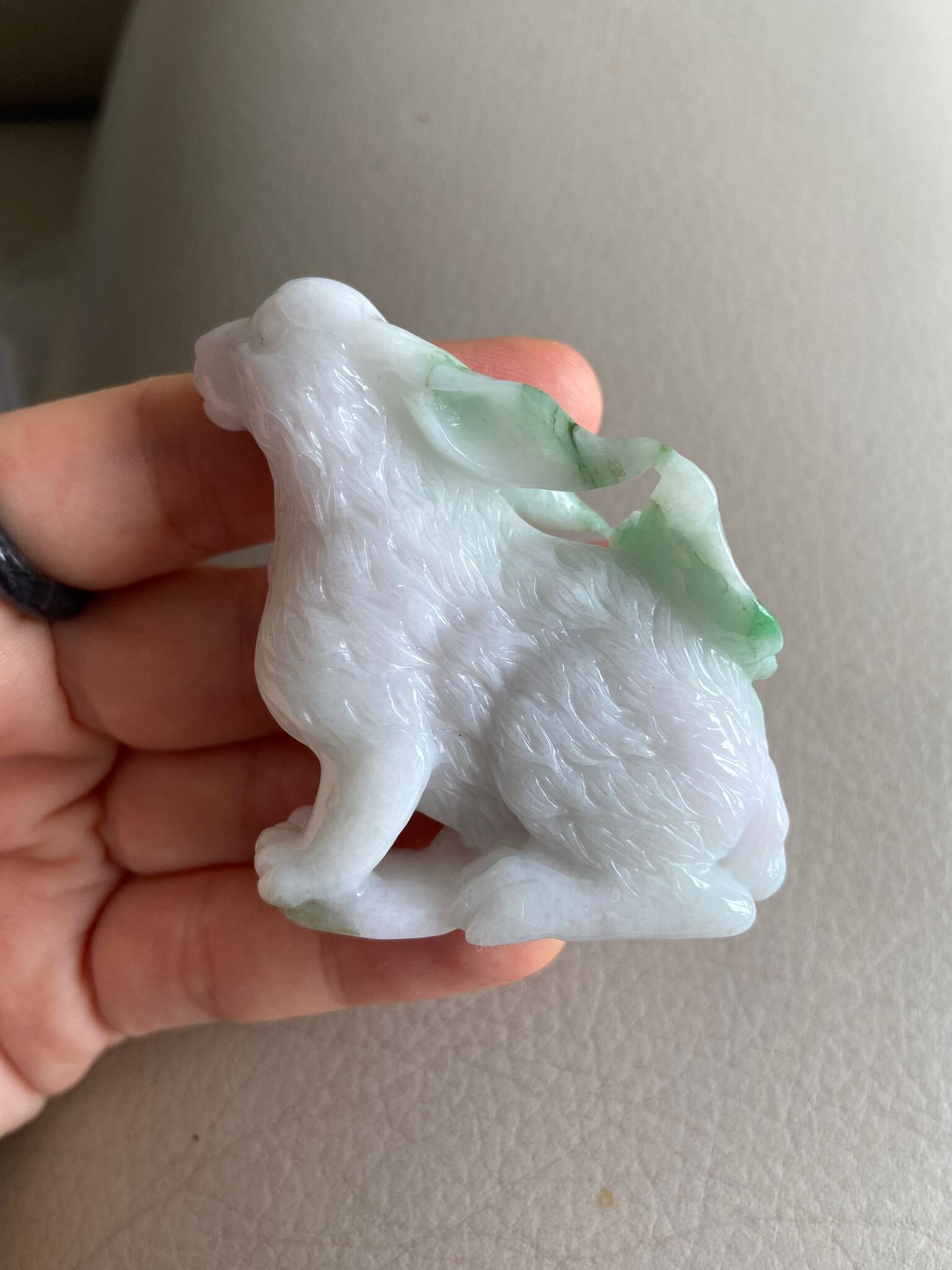 Rabbit Jadeite Jade Statue, White & Light Green, Natural Grade A Jade ...