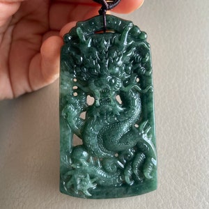 Chinese Dragon Jadeite Jade Pendant, Light Green & Green, Natural Grade A Jade, Burmese Gemstones, Jewelry, Necklace