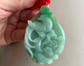 花と鳥の翡翠ペンダント、ライトグリーン、天然グレードA翡翠（未処理）、ビルマ産宝石、ジュエリー、ネックレス