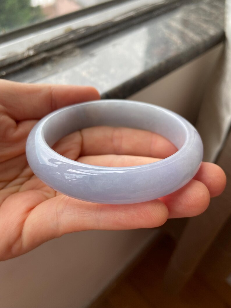 Jade Bangle 58.8mm (2.31"), Round Shape, Light Lavender, Natural Jadeite Bracelet, Certified Grade A Untreated Jade, Jewelry image 14