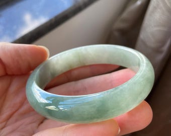 Jade Bangle 56.2mm (2.21"), Round Shape, Light Green, Natural Jadeite Bracelet, Certified Grade A Type A Jade, Myanmar Burmese, Jewelry
