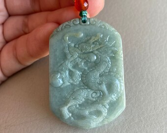 Collier Pendentif Jade Vert De Birmanie - Style Chinois - Longueur 24 Pouces
