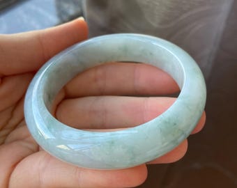 Jade Bangle 56.2mm (2.21"), Round Shape, Light Green & Green, Natural Jadeite Bracelet, Certified Grade A Jade, Myanmar Burmese Jade Jewelry