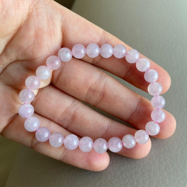 6.7mm Jadeite Beaded Bracelet, Light Lavender, Natural Grade A Jade, Burma Burmese Gemstones Jewelry