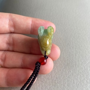 Rabbit Jadeite Jade Pendant, Light Green & Yellowish Brown, Natural Grade A Jade, Burmese Myanmar Gemstone, Jewelry, Necklace
