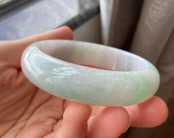 Jade Bangle 58.0mm (2.28"), Round Shape, Light Green, Natural Jadeite Bracelet, Certified Grade A Jade, Myanmar Burmese Gemstones Jewelry
