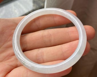 Jade Bangle 53.2mm (2.09"), Round Shape, Icy Light Green, Natural Jadeite Bracelet, Certified Grade A Jade, Myanmar Burma Burmese Gemstones