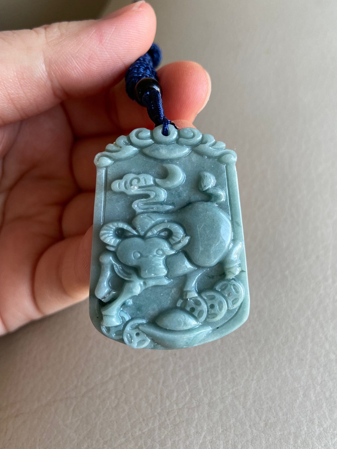 Ox Jadeite Jade Pendant, Light Green, Natural Grade A Jade, Burmese