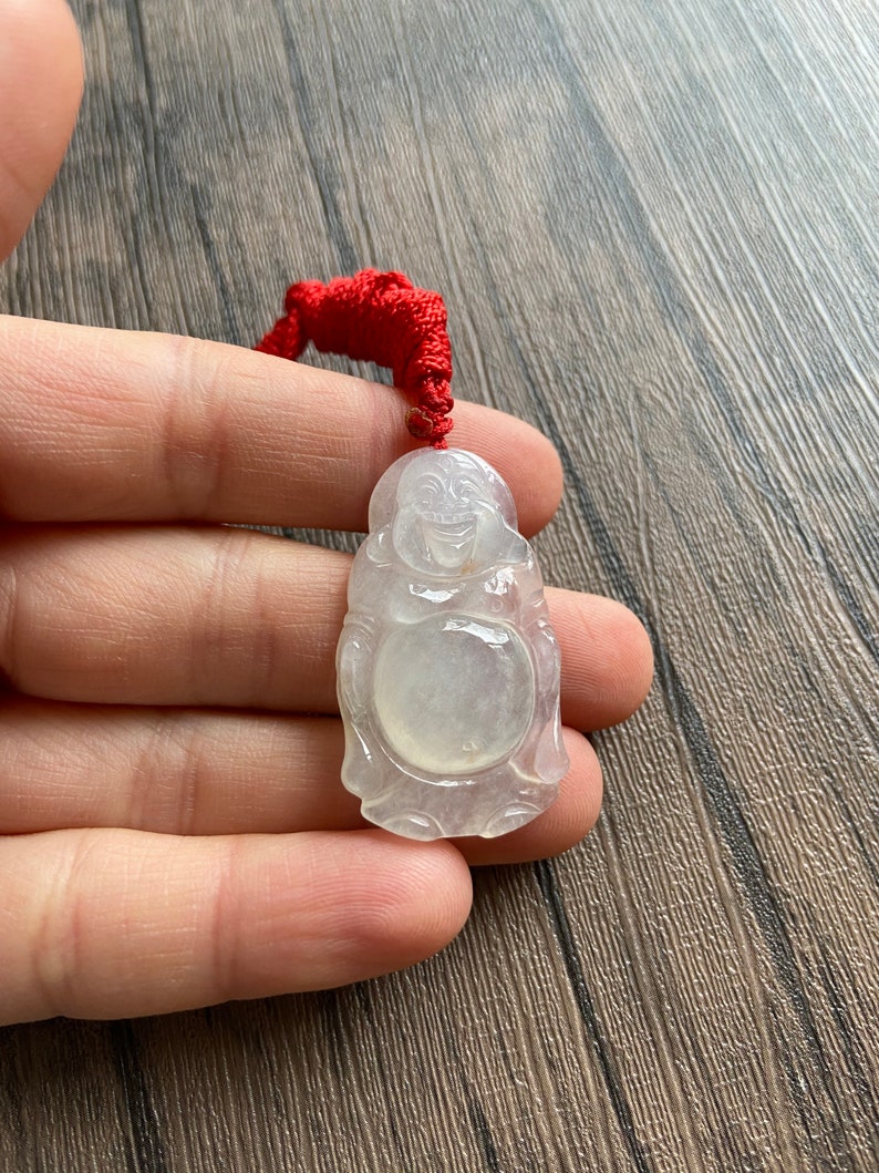 Burmese Gemstone Chinese Vintage Carving Laughing Buddha Jadeite Pendant for Necklace Icy Translucent Natural Grade A Jade Certified