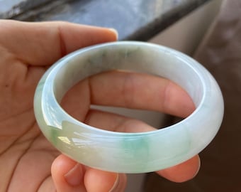 Jade Bangle 56.2mm (2.21"), Round Shape, Light Green & Green, Natural Jadeite Bracelet, Certified Grade A Jade, Myanmar Burmese Jade Jewelry
