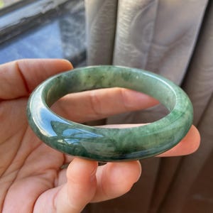 Jade Bangle 58.5mm (2.3"), Green Natural Jadeite Bracelet Bangle in Round Shape, Certified Jade Grade A Jade, Burma Gemstone, Jewelry image 7