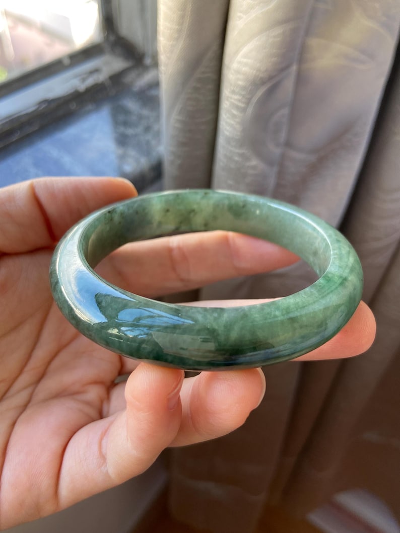 Jade Bangle 58.5mm (2.3"), Green Natural Jadeite Bracelet Bangle in Round Shape, Certified Jade Grade A Jade, Burma Gemstone, Jewelry image 7