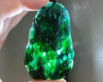 Giadeite naturale il dodici zodiaco drago ciondolo di giada per gli uomini UNISE Giadeite naturale il dodici zodiaco drago ciondolo di giada per gli uomini UNISE