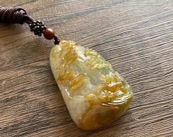 彫刻風景翡翠ペンダント、天然ビルマ産Aグレード翡翠 - Etsy 日本