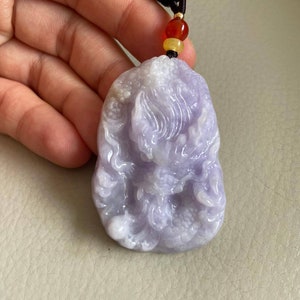 Chinese Dragon Jadeite Jade Pendant, Light Lavender, Natural Grade A Jade, Burma Myanmar Gemstones, Chinese Carving Jewelry, Accessory