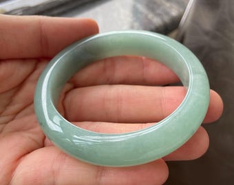 Jade Bangle 53.8mm (2.12"), Round Shape, Green, Jadeite Bracelet, Certified Grade A Jade, Burmese Myanmar Gemstones