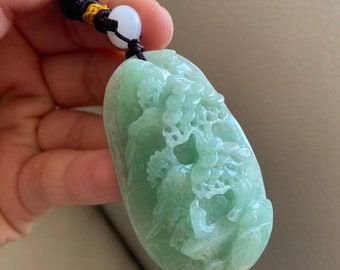 新品　翡翠 彫刻風景 ペンダント 彫刻された風景ジェダイト翡翠ペンダント、ライトグリーン、ブリッジ