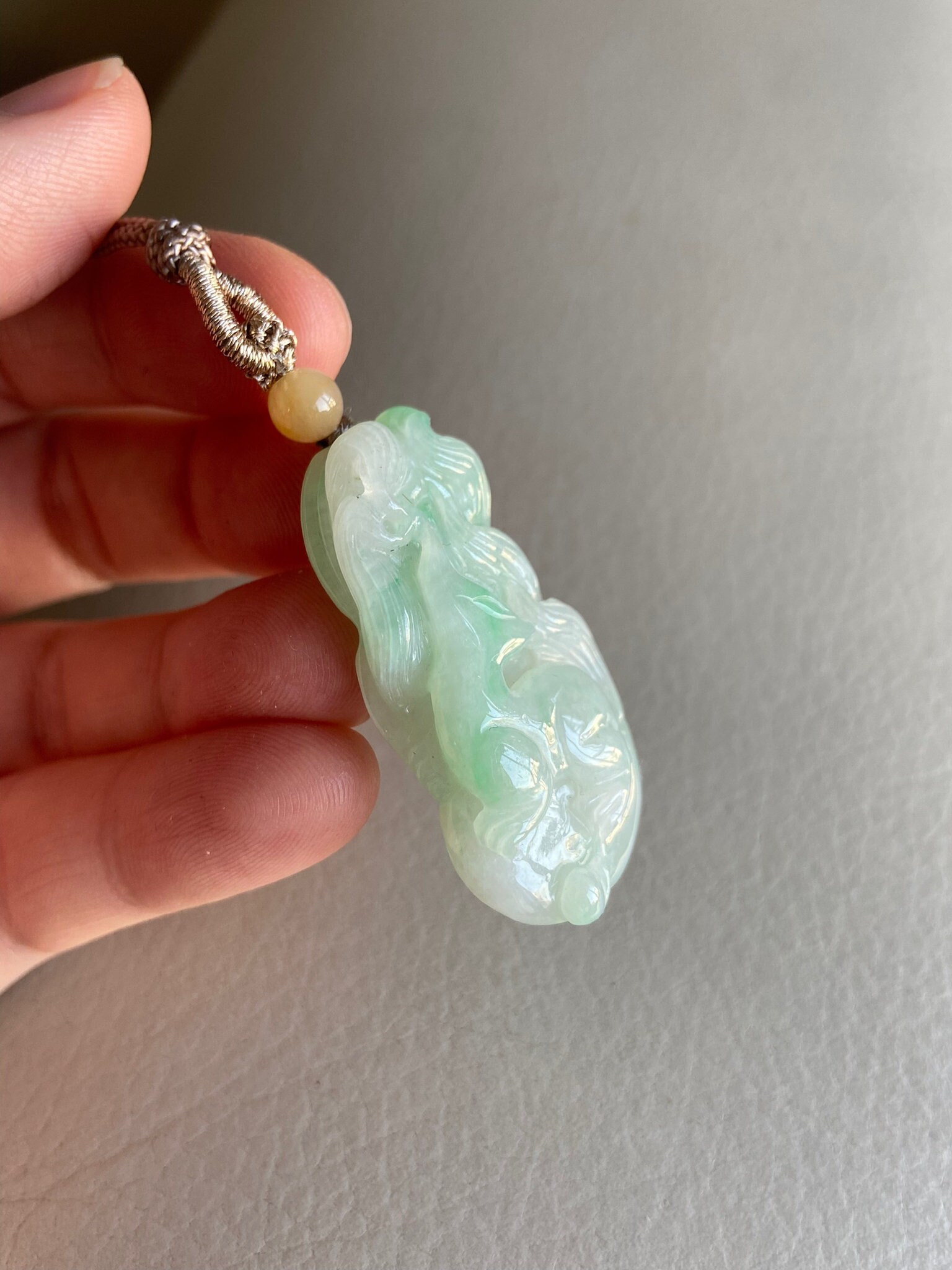 Collana Artigianale Con Ciondolo Volpe A Nove Code In Giadeite Naturale Blu Del Myanmar