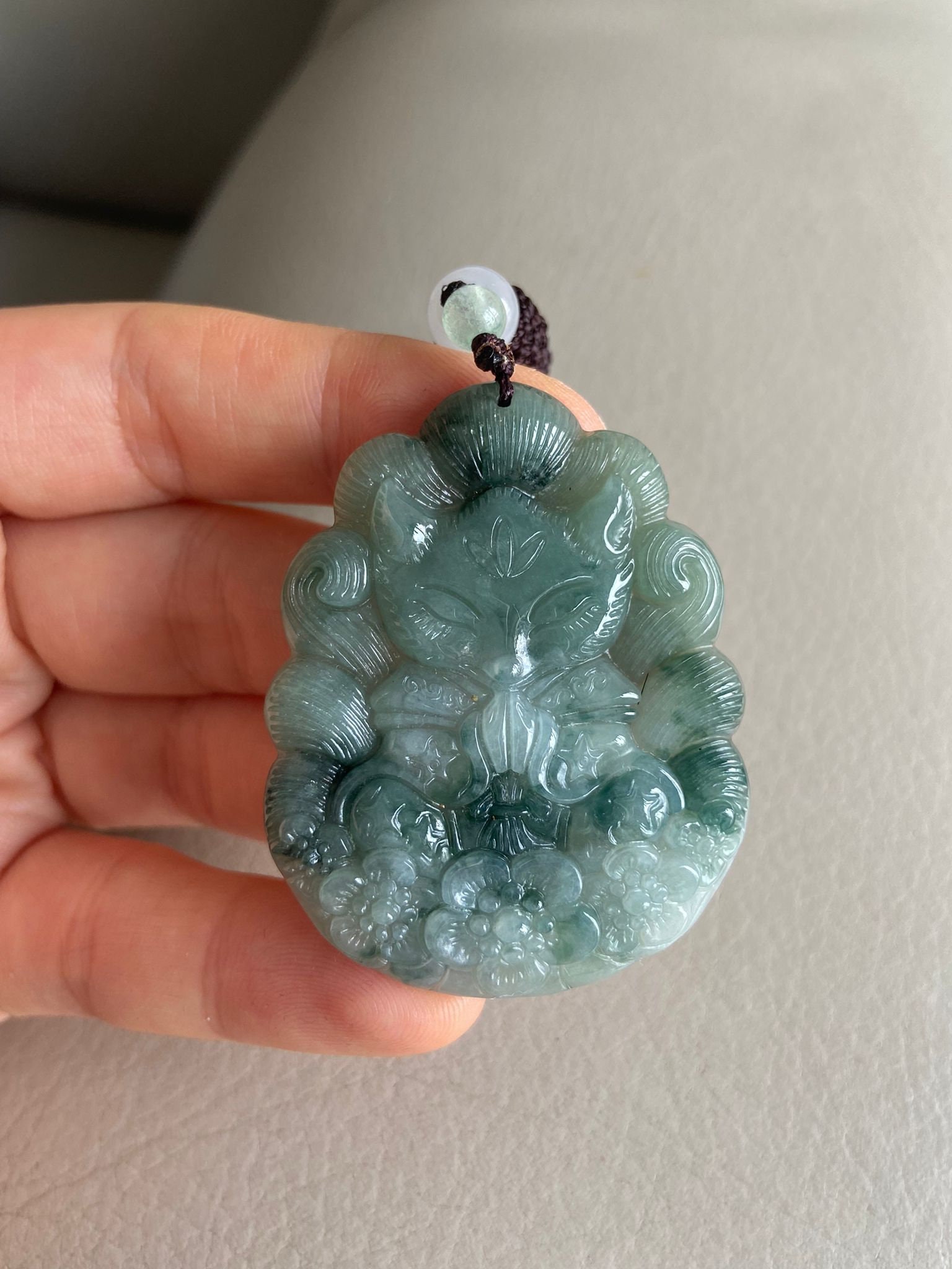 Nine-tailed Fox Jadeite Jade Pendant for Necklace, Light Green