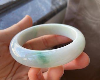 Jade Bangle 56.2mm (2.21"), Round Shape, Light Green & Green, Natural Jadeite Bracelet, Certified Grade A Jade, Myanmar Burmese Jade Jewelry