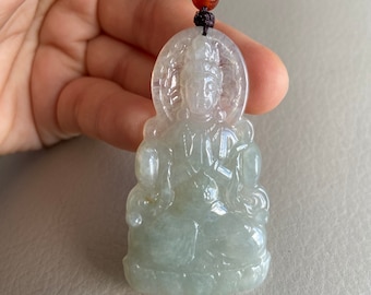 Guan Yin Jadeite Jade Pendant, Icy Light Green, Natural Grade A Jade Certified, Untreated, Myanmar Gemstone, Necklace Jewelry