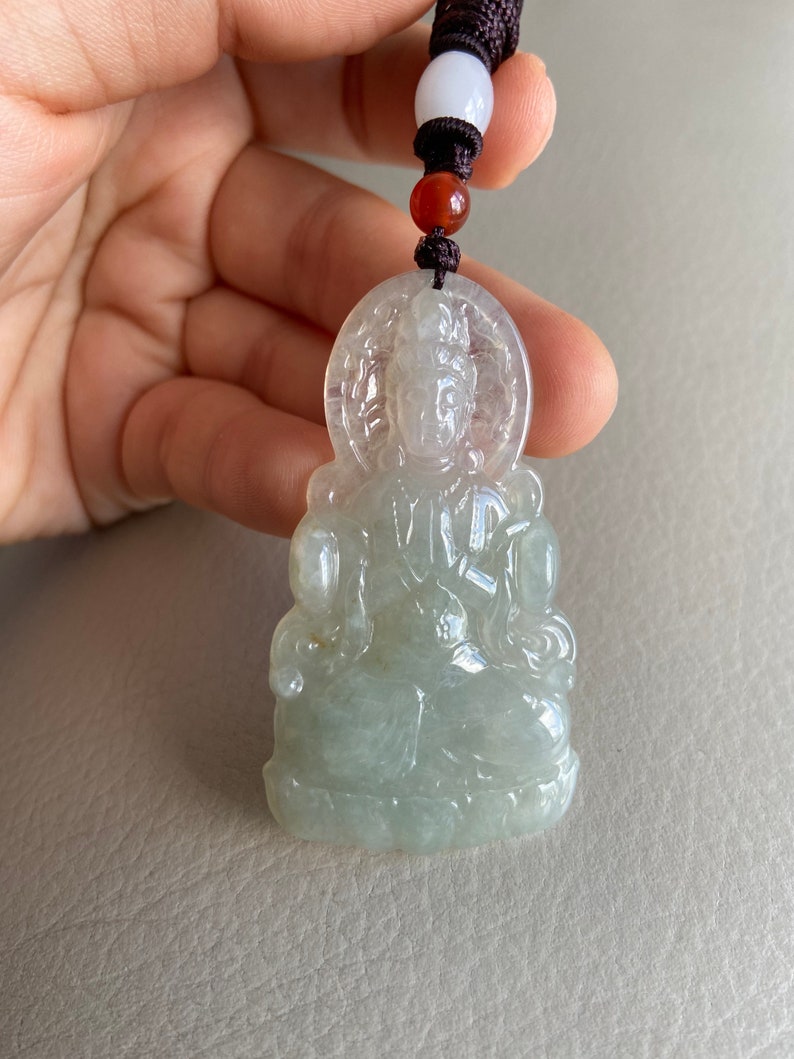Untreated Chinese Vintage Myanmar Gemstone Natural Grade A Jade Certified Icy Light Green Guan Yin Jadeite Pendant for necklace