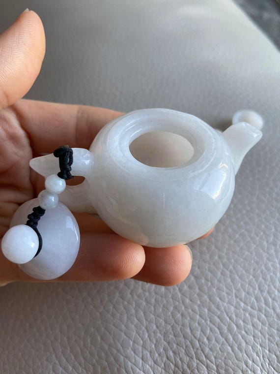 Jadeite Tea Pot Set, Hand Carved Chinese Antique, Natural Grade A