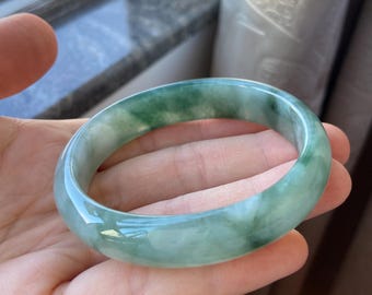 Yingmart 54.09 mm PNJ認定天然色グリーン天然ジェダイト翡翠バングル