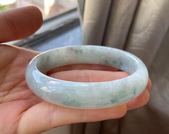 Jade Bangle 57.5mm (2.26"), Oval Shape, Light Green, Natural Jadeite Bracelet, Certified Grade A, Burma Burmese, Jewelry