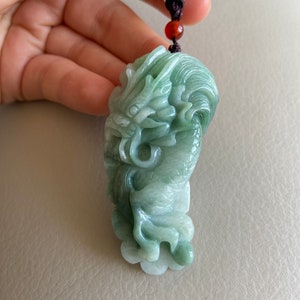 Chinese Dragon Jadeite Pendant, Green, Natural Grade A Jade Untreated, Certified, Myanmar Burmese Carving Gemstones Jewelry Carved Carving