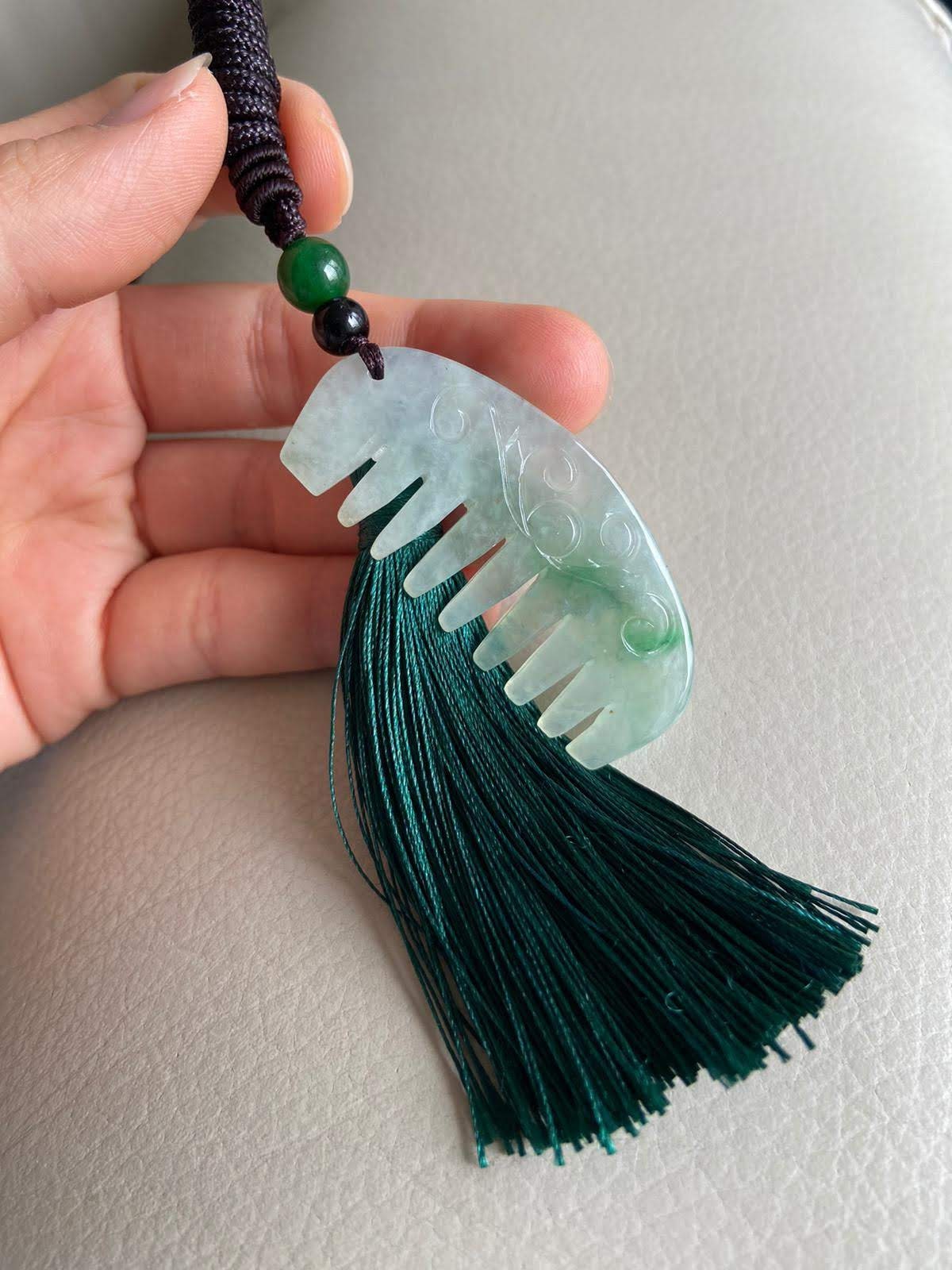 Jadeite Jade Comb, Light Green, Natural Grade A Jade, Burma Burmese Gemstones, Handmade Carved Accessory