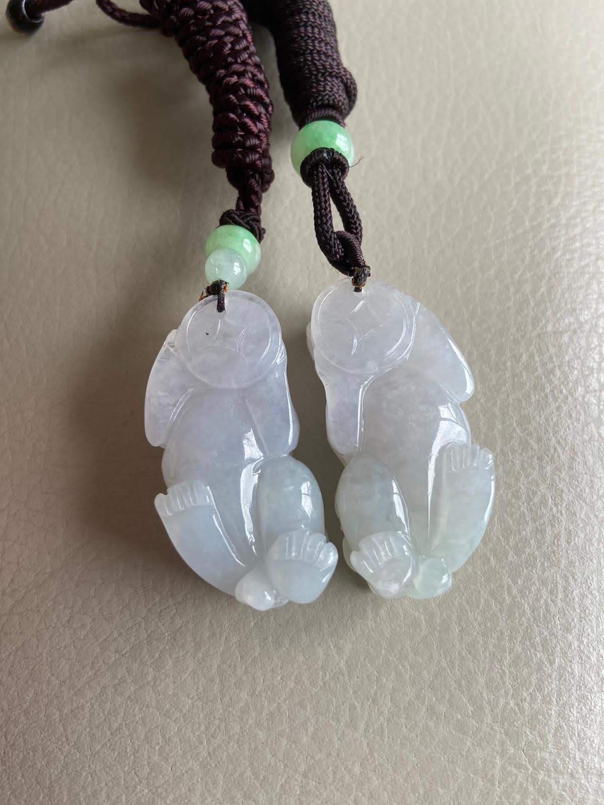 中国産貔貅翡翠ペンダント、ペア、ライトグリーン、天然グレードA翡翠