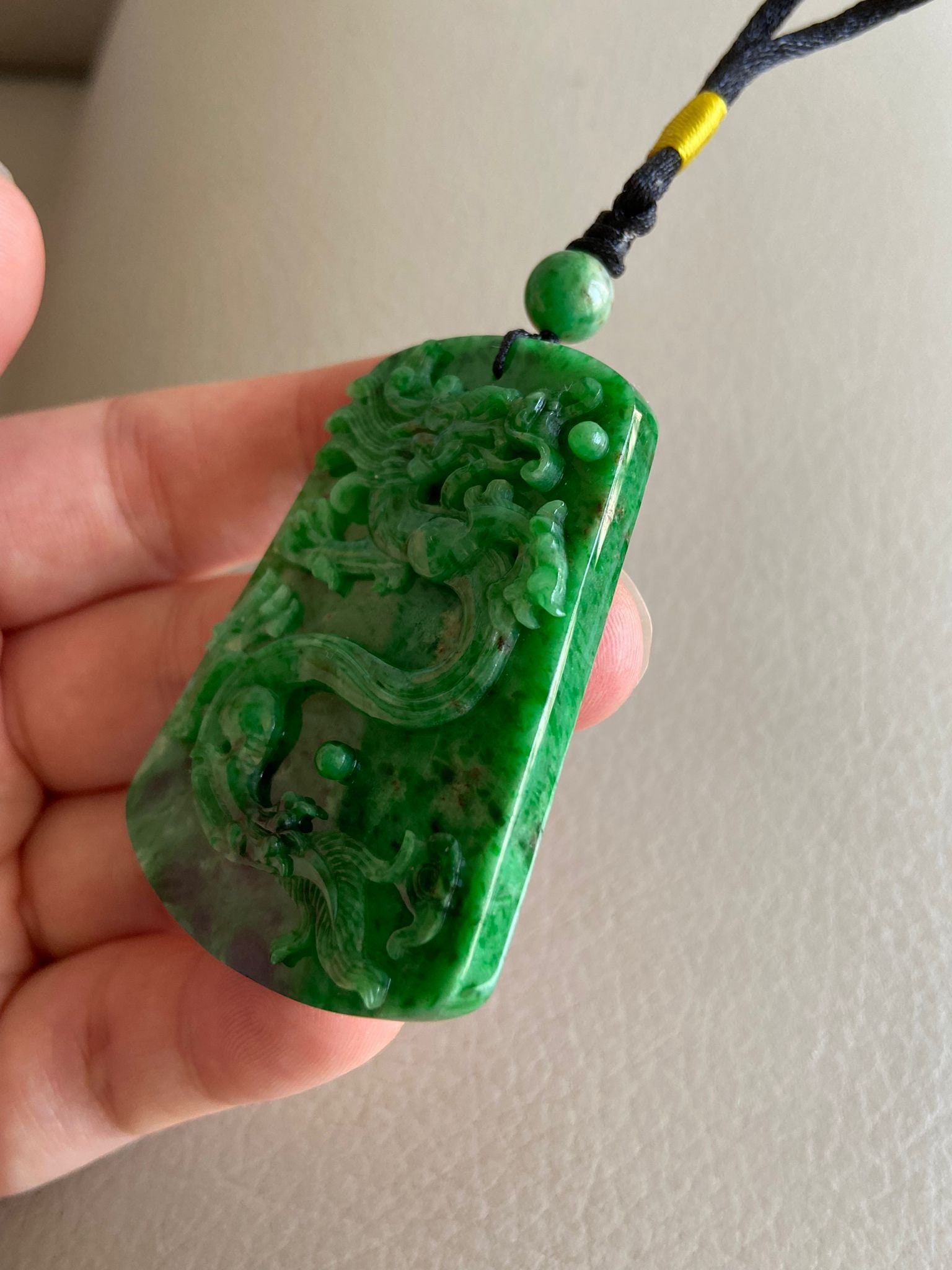 Pendentif Dragon En Jade Vert Clair - Pierre Naturelle - Bijou Unisexe Bien-être - Neuf Sans Boîte