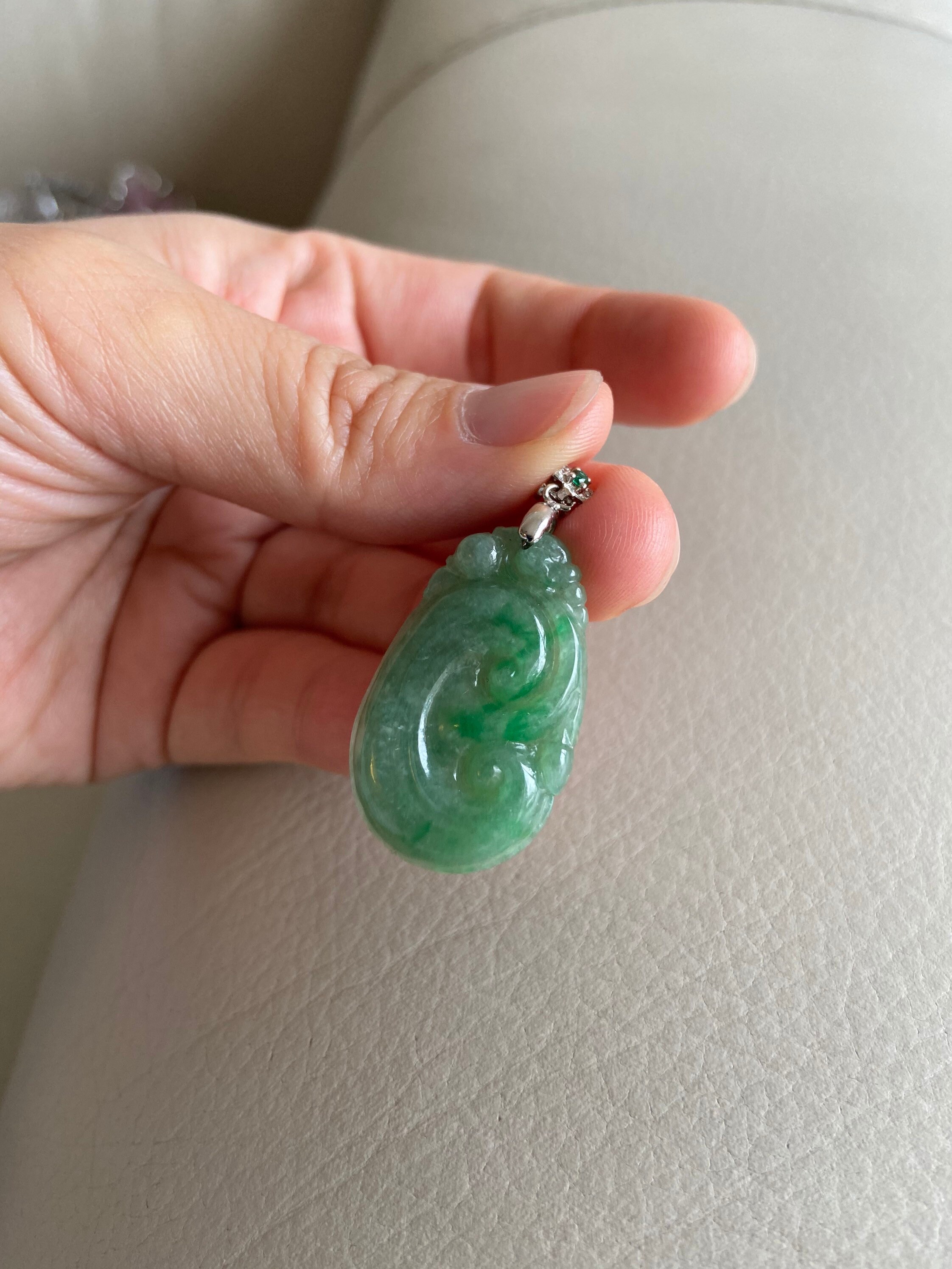Lucky Ruyi Jadeite Jade Pendant Green Natural Grade A Jade Etsy