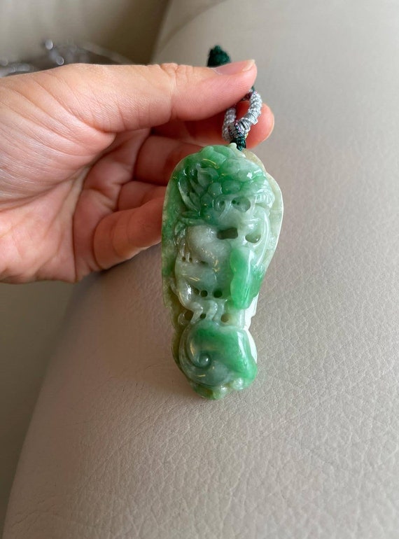 Chinese Dragon Jadeite Jade Pendant Green Light Green Natural