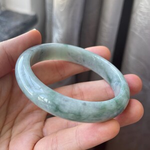 Jade Bangle 57.1mm (2.25"), Round Shape, Light Green, Jadeite Bracelet, Certified Grade A Jade, Burmese Myanmar Gemstones Jewelry