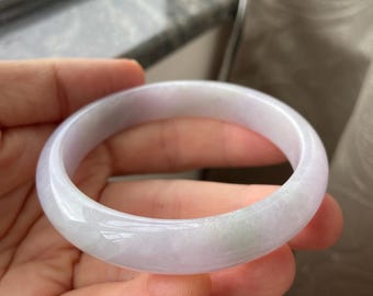 Jade Bangle 59.2mm (2.33"), Round Shape, Light Green & Light Lavender, Jadeite Bracelet, Natural Certified Grade A Jade, Jewelry