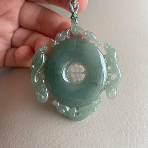 Chinese Dragon Jadeite Jade Pendant, Light Green, Natural Grade A Jade, Burma Myanmar Gemstones, Jewelry, Necklace