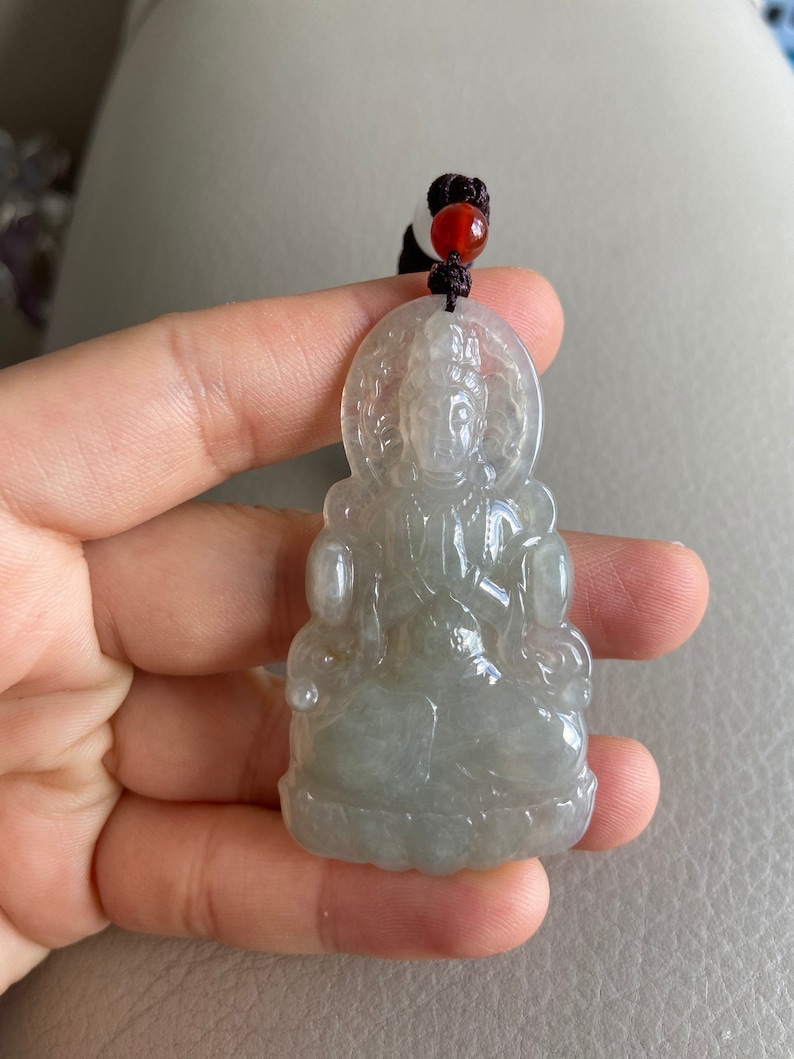 Untreated Chinese Vintage Myanmar Gemstone Natural Grade A Jade Certified Icy Light Green Guan Yin Jadeite Pendant for necklace