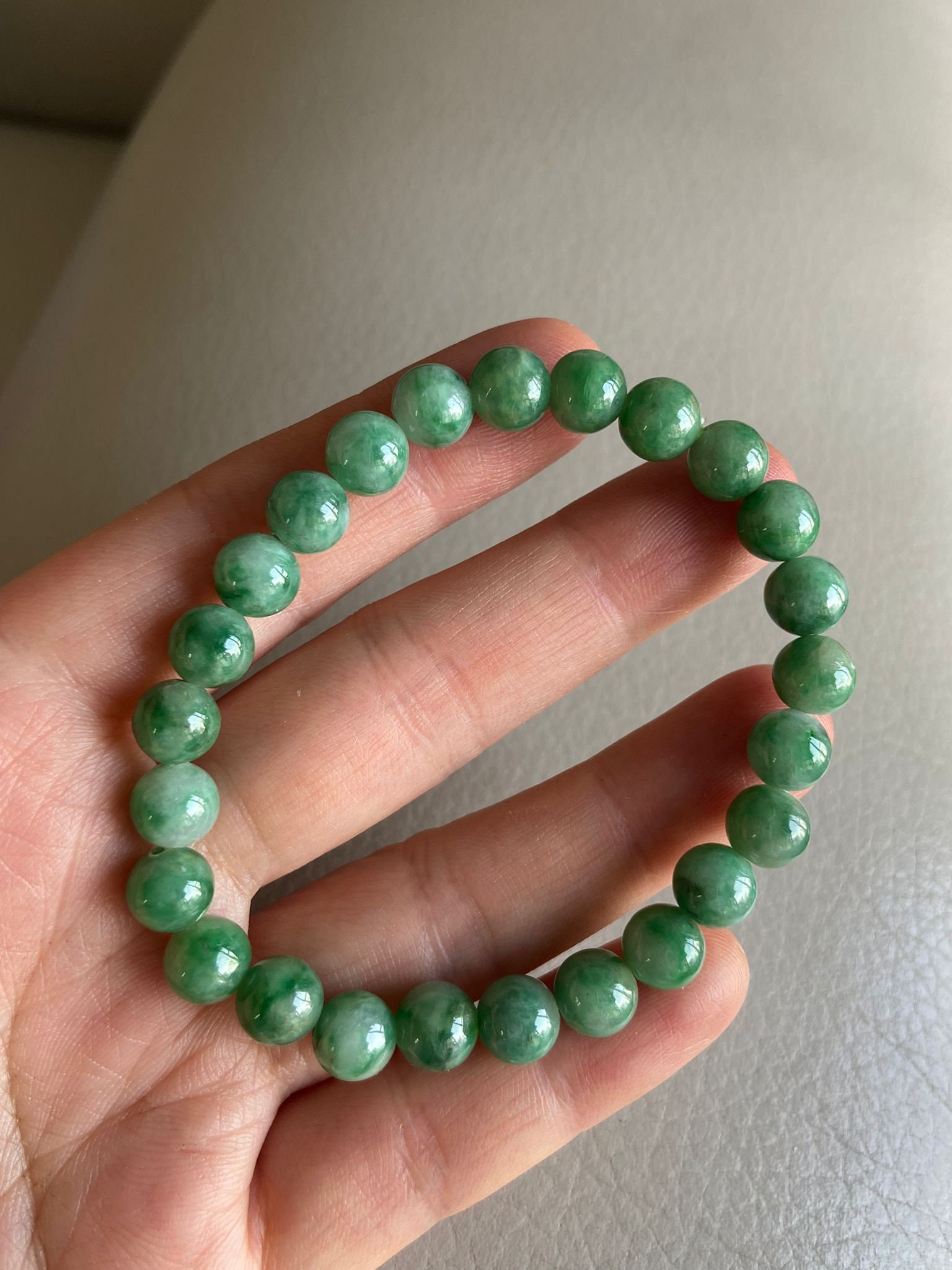 Agathe Création Bracciale In Vera Giada Naturale - Perline Portafortuna Fatte A Mano - Lunghezza Regolabile 21 Cm Con Nodi Scorrevoli