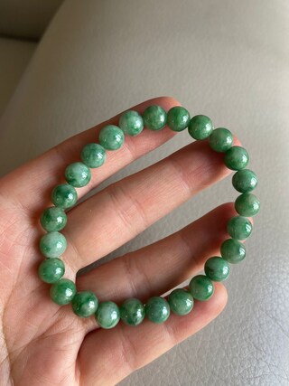 Agathe Création Bracciale In Vera Giada Naturale - Perline Portafortuna Fatte A Mano - Lunghezza Regolabile 21 Cm Con Nodi Scorrevoli