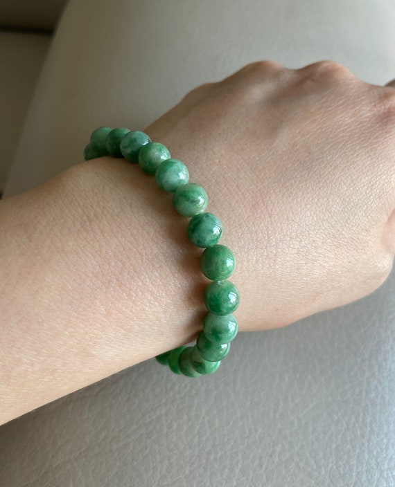 Braccialetto Di Perline Rotonde Di Giada Giadeite Rara Da 10,3 Mm, Muschio Ghiacciato Nei Toni Del Verde Mela Della Neve, Non Trattato, Grado A/Myanmar/regalo Di Anniversario Per I Propri Cari - Foto 9