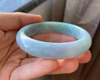 Jade Bangle 56.8mm (2.24"), Round Shape, Lavender & Green, Natural Jadeite Bracelet, Certified Grade A Jade, Burmese Gemstones Jewelry