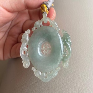 Chinese Dragon Jadeite Jade Pendant, Light Green, Natural Grade A Jade, Burma Myanmar Gemstones, Jewelry, Necklace