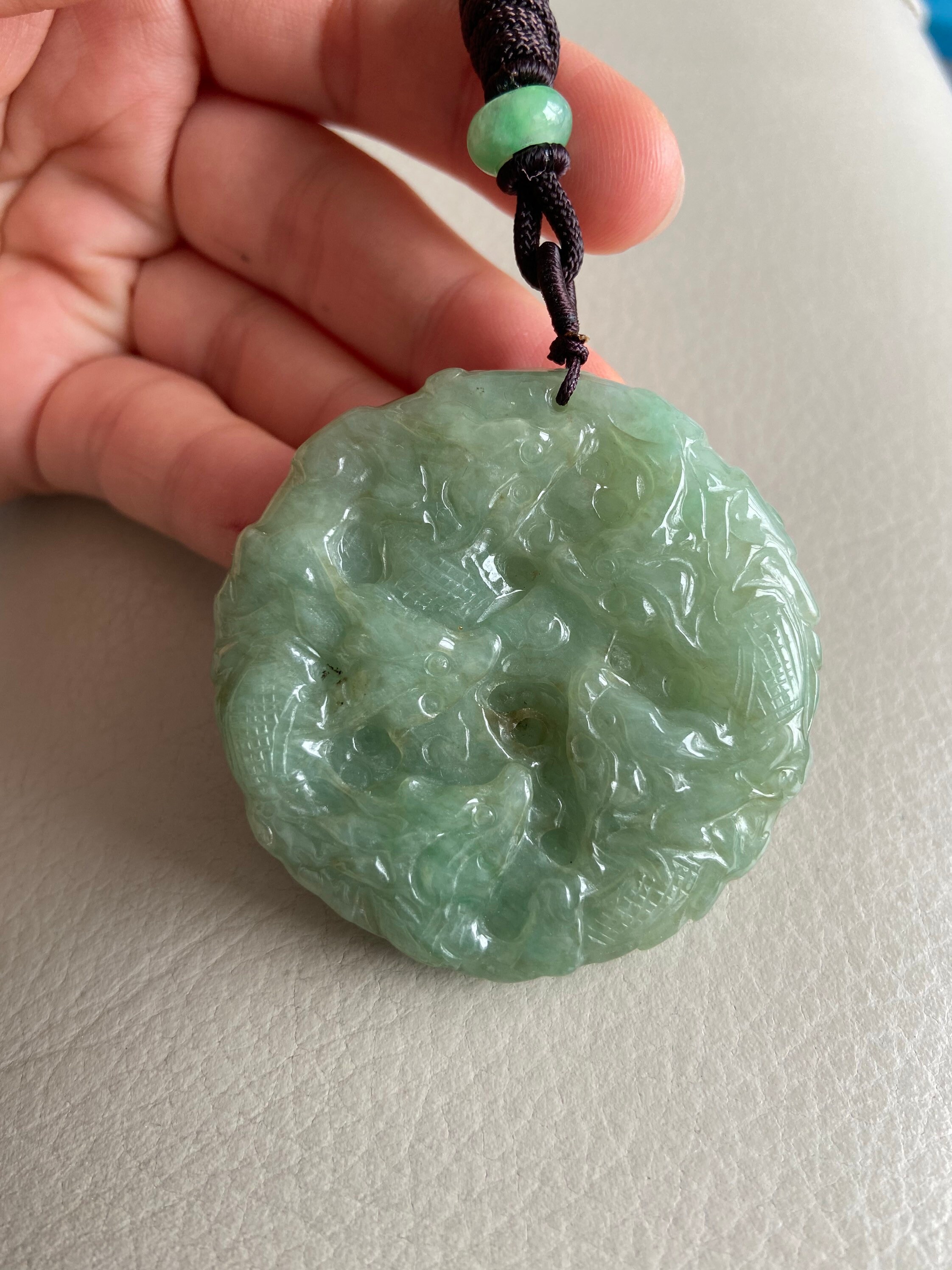 Chinese 9 Dragons Jadeite Pendant Round Shape in Green | Etsy