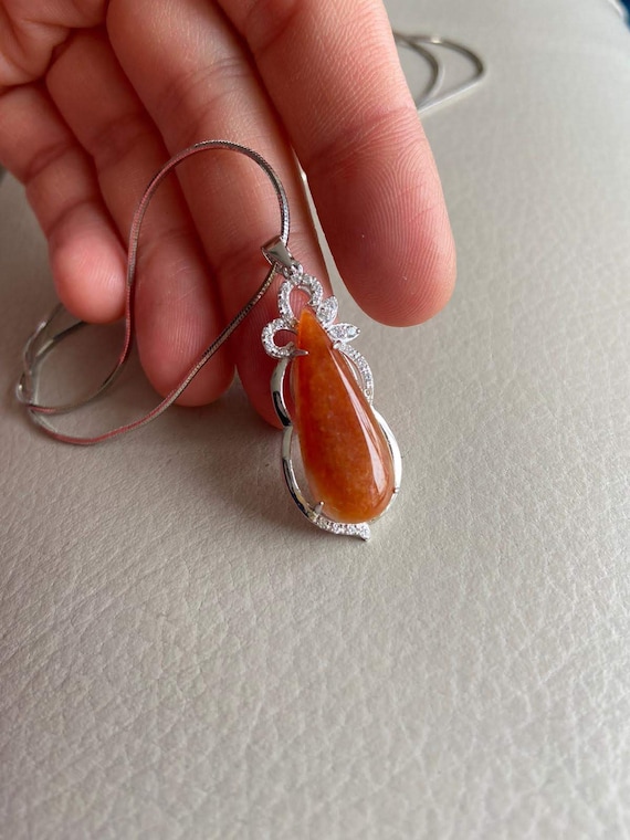 Water Drop Jadeite Jade Pendant With 925 Silver Plate Maroon