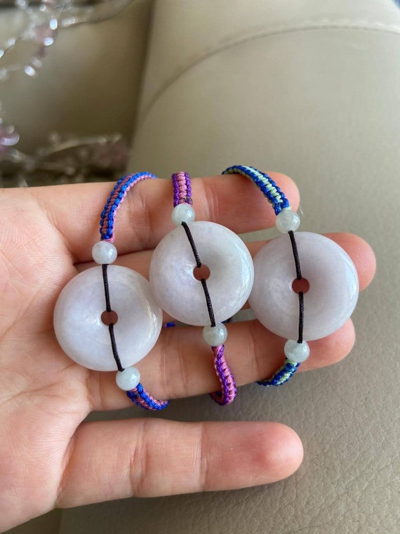 Donut Jadeite Jade Bracelet, Light Lavender Light Green, Certified