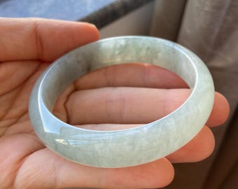 Jade Bangle 56.9mm (2.24"), Icy Black Gray Translucent Green Bangle in Round Shape, Jadeite Bracelet, Certified Grade A, Burmese Gemstones